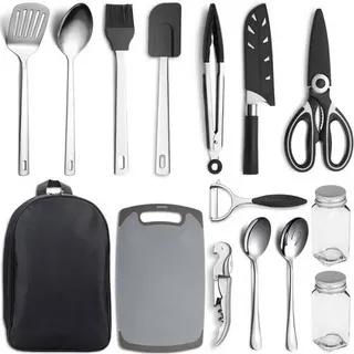 Camping Kochgeschirr Set 15-tlg. Edelstahl für Outdoor Cooking