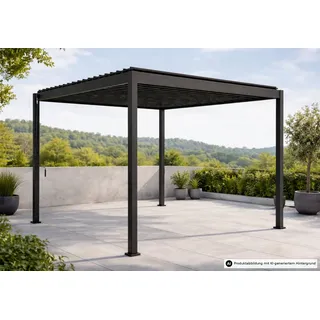 Leco Pavillon Pergola Überdachung Lamellenpergola Sonnenschutz Sonnendach BASIC, Gestell aus Aluminium und Stahl pulverbeschichtet schwarz 300 cm x 300 cm