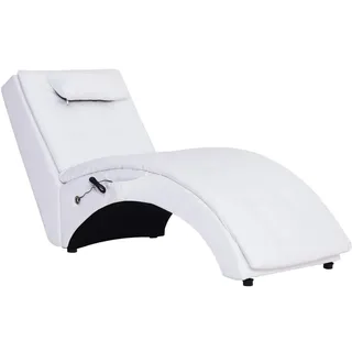 vidaXL Chaiselongue mit Massage Kissen Relaxliege Liegesessel Sessel Lounge Relaxsessel Liegestuhl Loungesessel Sesselliege Komfortliege Weiß Kunstleder