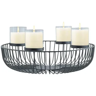 Marrakesch Moderner Adventskranz aus Metall 40cm rund | Kerzenständer Eliet schwarz für 4 Kerzen als Weihnachtsdeko innen | Schwarze Deko Kerzenhalter Teelichthalter ideal Aesthetic Herbstdeko