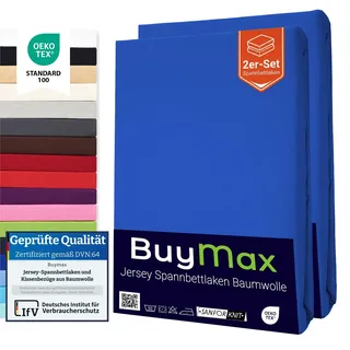 Buymax Spannbettlaken 70x140cm Doppelpack 100% Baumwolle Kinderbett Spannbetttuch Baby Bettlaken Jersey, Matratzenhöhe bis 15 cm, Farbe Dunkelblau