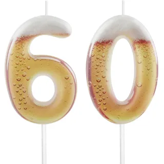 Bier-Thema Nummer 60 Geburtstag Kerze, Goldenes Bierblasen-Design Kuchenstecker für 60. Geburtstag, Jubiläum, Bierliebhaber Feierdekorationen