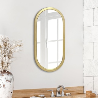Americanflat Spiegel Oval 31x61 cm - Großer Spiegel mit Plastikrahmen für Badezimmer, Wohnzimmer Oder Schlafzimmer - Goldener Wandspiegel mit Abgerundetem Rahmen