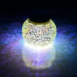 SUAVER Bunte Sphärische Mosaik Lampe,Wasserdichte LED Magic Kugel Leuchten Solar Mosaik Tischlampe für Garten, Patio, Tabelle, Zimmer (Silber)