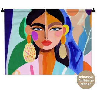 MuchoWow Wandteppich Porträt - Frau - Modern, Rechteckig, Höhe: 3 mm, Wand Teppiche, Wandbehang, 90x67 cm Rechteckig | 90 cm x 67.5 cm x 3 mm
