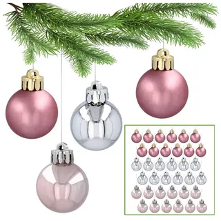 Sarcia.eu Weihnachtsbaumkugel Rosa und silberne Christbaumkugeln aus Kunststoff 3cm, 36 Stück 1 Pack