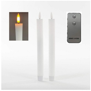 Coen Bakker Deco BV LED-Kerze Ribbel (Set, 3-tlg), Stabkerzen 2 Stück weiß Fernbedienung 23cm 3D Flamme weiß