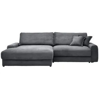 Carryhome Ecksofa, Graphit, Kunststoff, 3-Sitzer, Füllung: Schaumstoff,Hohlfaser, Ottomane links, L-Form, 300x180 cm, Rücken echt, Wohnzimmer, Sofas & Couches, Wohnlandschaften, Ecksofas