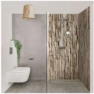 Bilderdepot24 Duschrückwand Steinoptik beige Duschrückwand ohne Bohren Dusche Shabby, (2-tlg., 0,61 mm starke Folie selbstklebend Wandpaneele Dusche versch. Größen), fugenlose & wasserfeste Motiv Rückwand Wandverkleidung für Duschkabine beige 80 cm x 200 cm