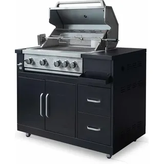 Gasgrill mit 4 Brennern und Drehspieß für die Außenküche - Oviala Memphis - Schwarz
