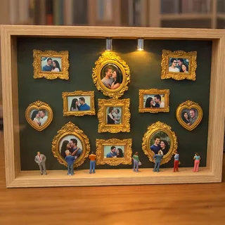 Adsfvs 3D Bilderrahmen Personalisiert Mit Fotos, Mini Museum DIY, Ihre Fotogalerie Schattenbox Mit Vintage Mini Bilderrahmen & Figuren, Memory Photo Display Case Frame, Personalisierte Fotogeschenke