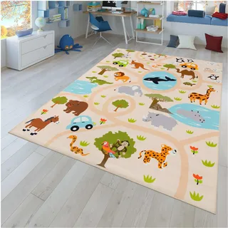 TT Home Kinderteppich 160 x 220 cm Grün/Gelb/Weiß