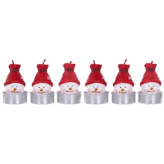 Wohnando LED-Kerze Teelichter Schneemänner - 6er Pack für weihnachtliche Beleuchtung rot