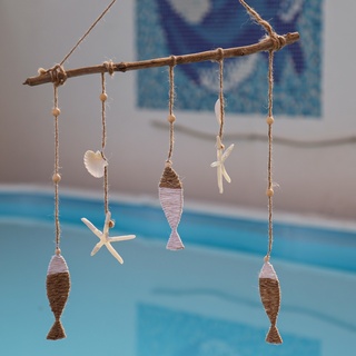Wanddeko Maritim - H√§ngedeko mit Fischen, Seesternen und Muscheln - L: 50cm - natur
