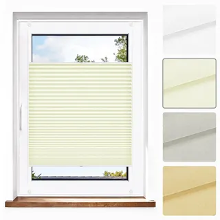 Jalousiescout Plissee Klemmfix ohne Bohren—Jalousie 85x200cm Creme Sichtschutz Fenster Sonnenschutz, Lichtdurchlässig Rollo für Fenster & Tür, Hochwertiges Polyester Pure Plissee