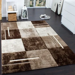 Paco Home Designer Teppich Modern mit Konturenschnitt Karo Muster Marmor Optik Braun Creme, Grösse:60x110 cm