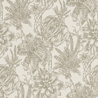Casa Padrino Luxus Papiertapete Matt Creme / Silber - 10,05 x 0,53 m - Tapete mit Blumen Design