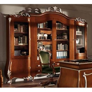 Casa Padrino Luxus Barock Schrank mit 4 Glastüren Braun / Silber - Massivholz Regalschrank - Bücherschrank - Wohnzimmerschrank - Büroschrank - Barock Möbel - Luxus Qualität - Made in Italy