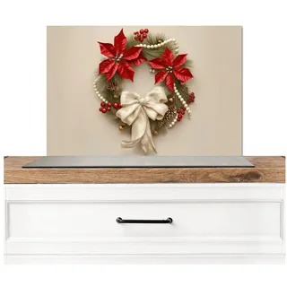 KitchenYeah Küchenrückwand Türkranz - Schleife - Weihnachten - Rot - Grün, (1-tlg), Spritzschutz Küchenwand hinter Herd, 70x50 cm grün|rot 70 cm x 50 cm