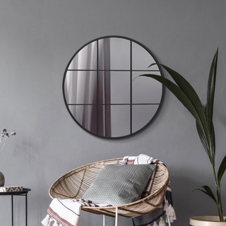 MirrorOutlet The Circulus Wandspiegel, massiv, schwarzer Metallrahmen, modernes Design, rund, 80 x 80 cm, silberfarbenes Spiegelglas mit schwarzer Allwetter-Rückseite.