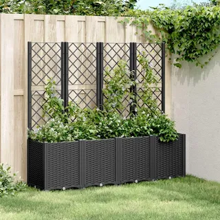Myheimly Pflanzkübel mit Rankgitter Blumenkübel mit modularem Design Rattan-Optik, Blumentopf für Terrasse Garten, Blumenkasten Pflanzkasten Schwarz 160x40x140 cm PP