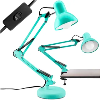 Lumiled Schreibtischlampe klassisch Leselampe Grün Tischleuchte Tischlampe Verstellbarer Arm Arbeitsleuchte Nachttischlampe mit E27 Fassung Retro aus Metall Arbeitszimmer mit Klemme mintgrün