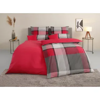 Tom Tailor Lenny Renforcé Baumwolle Grau/Rot 155 x 220 cm + 3 x 80 x 80 cm