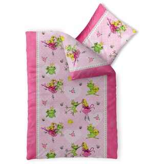 CelinaTex Fashion Fun Kinderbettwäsche 135 x 200 cm 2teilig Baumwolle Bettbezug Prinzessin Frosch rosa pink grün