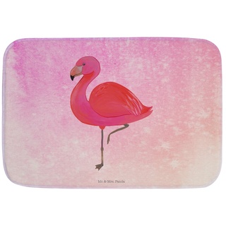 Badematte Flamingo Classic - Aquarell Pink - Geschenk, Badteppich, Duschteppich Mr. & Mrs. Panda, Höhe 1 mm, 100% Polyester, rechteckig, Anti-Rutsch Sicherheit lila
