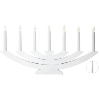 Fensterleuchter Nevida von Star Trading, Kerzenständer mit 7 Glühbirnen E10 warmweiß, Weihnachtsdeko aus Holz in Weiß, Kabelschalter, Länge: 37,5 cm