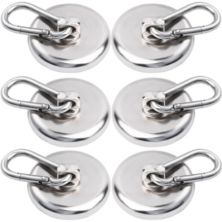 MIN CI 6 Stück Neodym Magnethaken Extra Stark, 42mm Magnethaken Stark Magnetische Haken Magnete Stark 50KG Zugkraft Große Magnet mit Haken mit Öse Magnet Haken für Küche Badezimmer Schließfächer