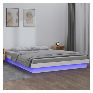 vidaXL Bett Massivholzbett mit LEDs Weiß 120x200 cm weiß