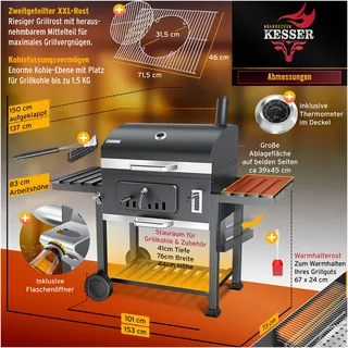 Kesser Holzkohlegrill XXL grau
