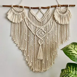CBXSF Makramee Wandbehang Gross,80x85cm Große Natürliches Treibholz Böhmisches Wanddekor Makramee Wandteppich Über dem Kopfteil Kunsthandwerk Beige Makramee Hochzeit Dekor