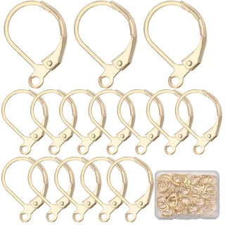 SUNNYCLUE 1 Box 60 Stück 15.5 x 10mm Echte 24 Karat Ohrring Haken Vergoldete Ohrringhaken 304 Edelstahl Ohrring Hebelverschlüsse Ohrhaken Creolen Zur Schmuckherstellung Ohrringe Zubehör Damen