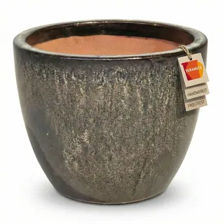 Teramico Premium Pflanzkübel Keramik glasiert – 100% Frostfest & Handarbeit. Blumenkübel mit Loch für Außen & Innen. Hochwertiger Übertopf Unikat Winterfest (Braun, 20cm x 15cm)