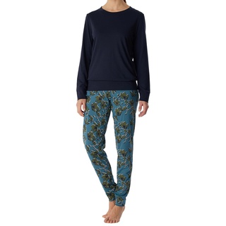Schiesser Damen Schlafanzug Set lang Baumwolle Modal-Nightwear Pyjamaset, Nachtblau_180118, 50