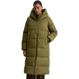 Daunenmantel MARC O'POLO, Damen, Gr. 44, grün (mossy olive), Web, Obermaterial: 100% Polyester. Futter: 100% Polyamid. Füllung: 80% Daunen, 20% Federn, regular fit lang, elastischer Bund, Mäntel Daunenmantel, am Saum mit seitlichen Zipper-Schlitzen