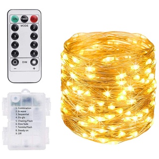 Vicloon LED Lichterkette, 10M 100 LED Kupferdraht Lichterkette 8 Modi Außenbeleuchtung Wasserdichte IP68 mit Fernbedienung, Lichterkette Batterie für Innen/Außen Garten Party Weihnachten Hochzeit Deko