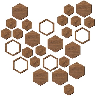 Hexagon Wanddeko Holz - 27 x sechseckige, rutschfeste Holzdekorationen - Hexagon-Wanddekoration aus Holz für Weihnachten, Hochzeiten, Untersetzer, Malen, Färben, Heimwerken und Heimdekoration Autoecho
