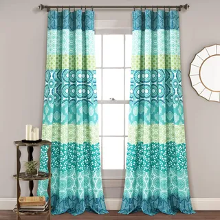 Lush Decor Böhmische Streifen-Fenstervorhang, buntes Design, 132,1 cm B x 241,3 cm L, Blau und Grün