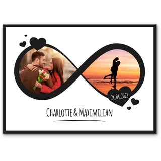 GRAVURZEILE Holzschild mit Foto Collage - Unendlichkeitszeichen personalisiert mit bis zu 8 Bilder und Namen - Geschenke für Frauen und Männer - Holzbild zum selbst gestalten für Sie & Ihn - Motiv 2