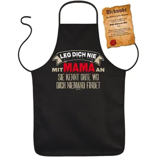 Mama Kochschürze - Sprüche Grillschürze Mutter : Leg Dich nie mit Mama an -- Geschenk Schürze Muttertag Geburtstag + Urkunde