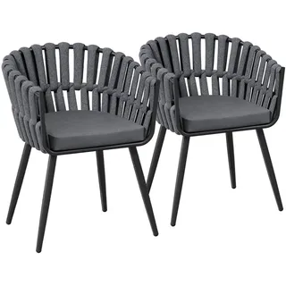 STEELSØN Gartenstuhl Tarian mit Sitzkissen, Loungesessel im Rope-Design (2er-Set, Dunkelgrau), wetterfest & höhenverstellbar, bis 120kg belastbar grau