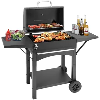 Holzkohlegrill Groß mit Deckel und Gusseisen Grillrost – Edelstahl Grillwagen für Outdoor Garten, Camping BBQ & Smoker