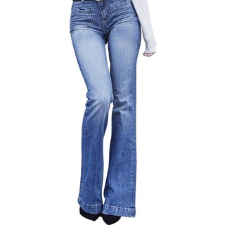 FIDDY Jeanshotpants Damen Elegant Stretch Skinny Schlaghose Bootcut Flared Hose Casual L
