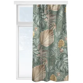 Bilderdepot24 Vorhang Gardine Aquarell Blumen Modern Blätter Rosen Grün Türvorhang, Multifunktionsband (1 St), blickdicht, Samt, Schiebegardinen Küche Schlafzimmer Wohnzimmer Schiebevorhang grün 130 cm x 175 cm