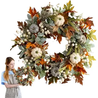 Kunstkranz Türkranz für Herbstdeko,Herbstkranz Kürbis Dekorative Blumenkranz, Coonoor, für Herbst Dekoration,Erntedankfest Thanksgiving Halloween Ø 50 cm