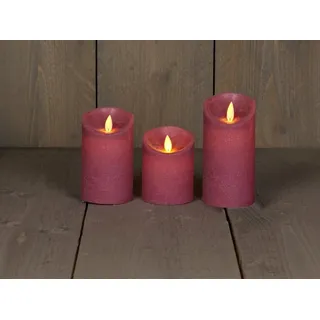 Coen Bakker Deco BV LED-Kerze 3er Set LED Echtwachskerze 10 / 12,5 & 15 cm, Ø 7,5 cm (3-tlg), große Farbauswahl, Timerfunktion, flackernder Docht rosa