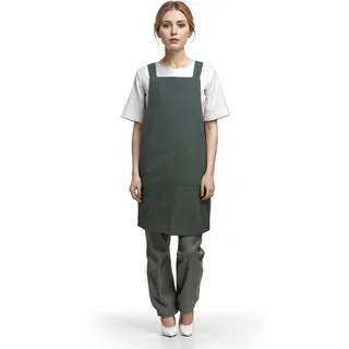 TOPTIE Baumwolle Schürze Damen Japanischer Stil Kreuz Zurück Schürze Retro Kochschürze für Literatur Kunst Blumenladen- Grün